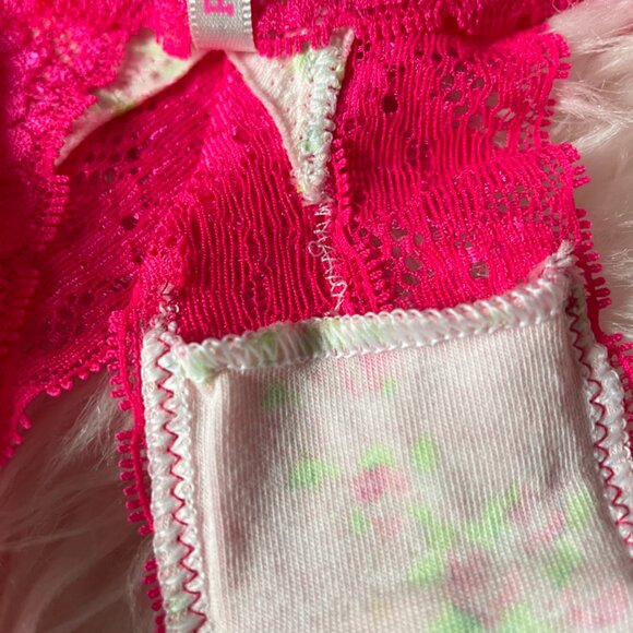 NWOT PINK Victoria's Secret X-Low Rise Cheeky Pink Floral Rose Print Lace Trim L - Picture 5 of 8